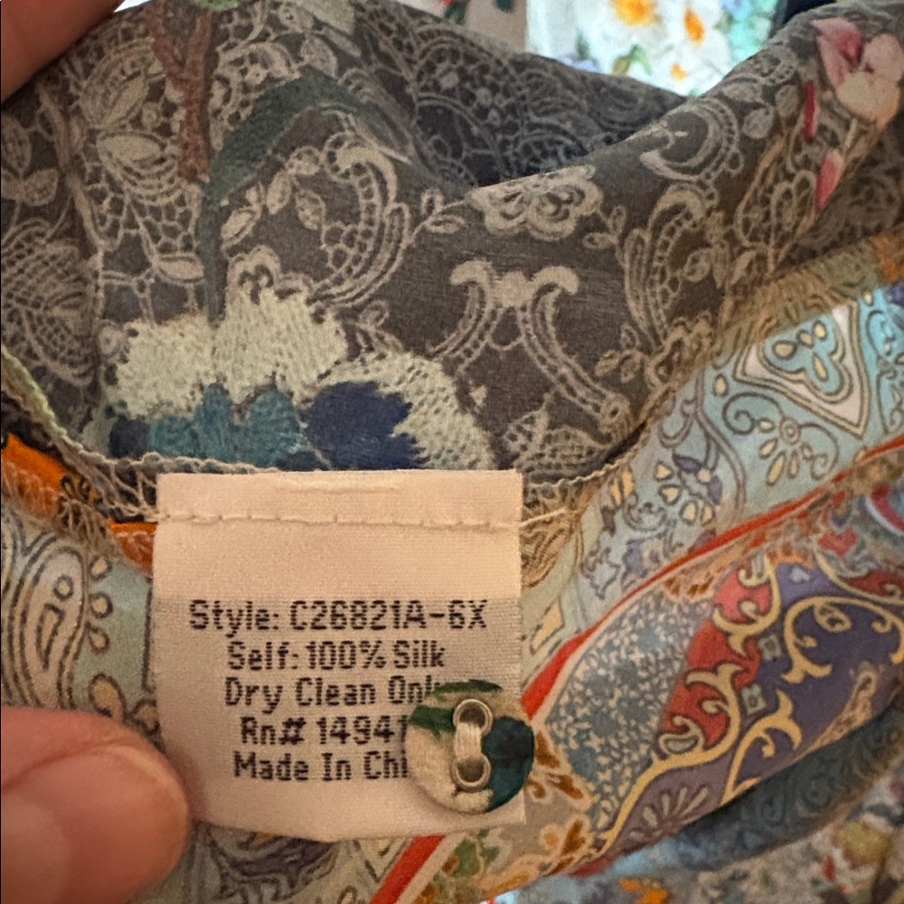 Johnny Was Multicolor Patchwork Silk Button Up Sh… - image 3